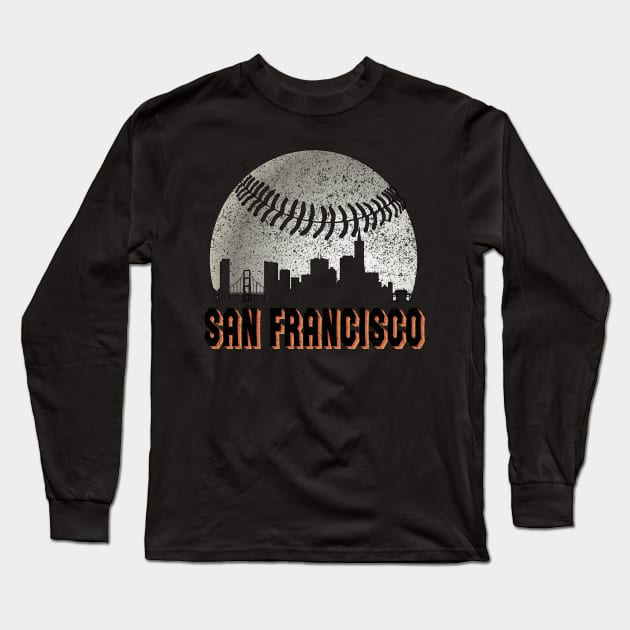 Vintage San Francisco Downtown Skyline Baseball For Game Day Long Sleeve T-Shirt by justiceberate